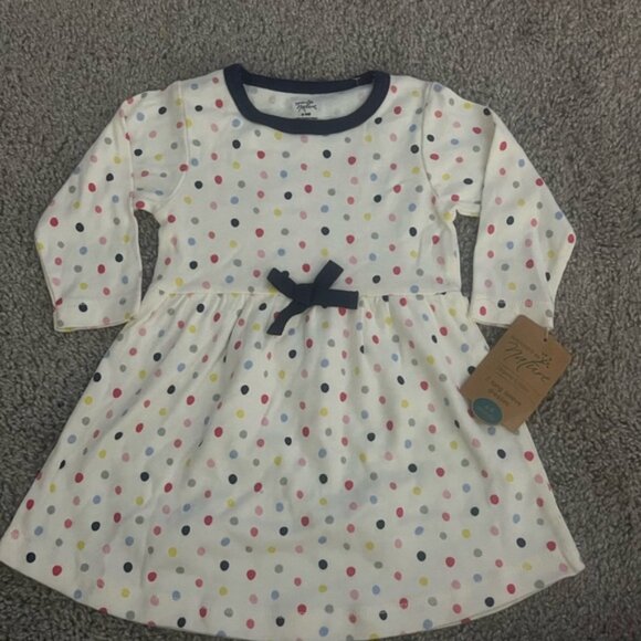 Charming Polka Dot Kids Dress with Navy Trim - Picture 1 of 2